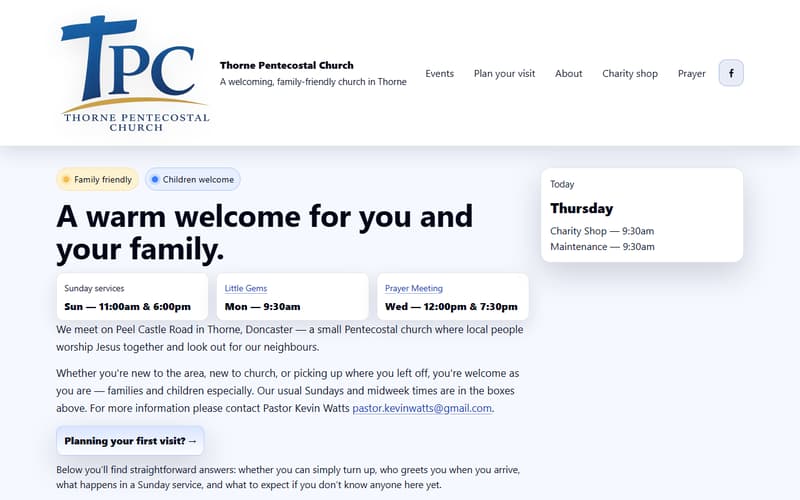 Thorne Pentecostal Church website homepage
